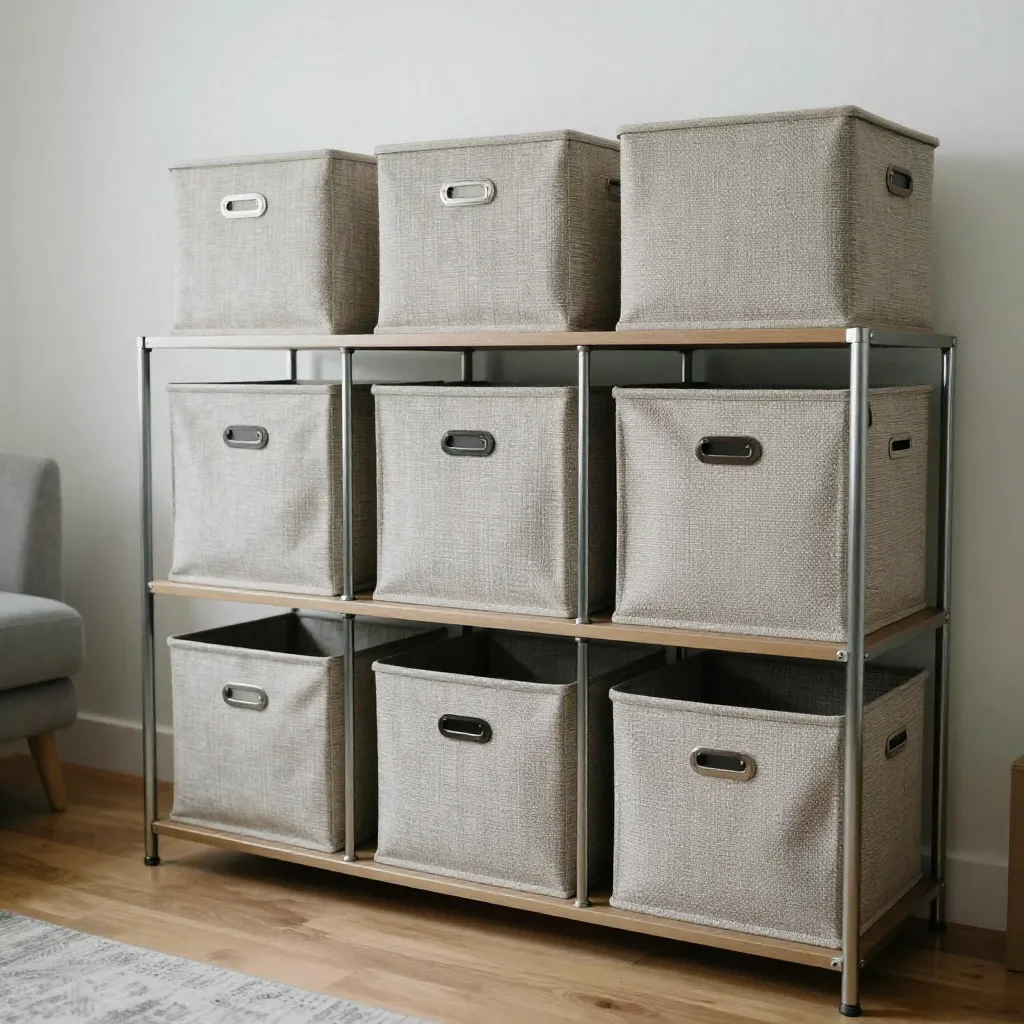 Bedroom dresser with fabric storage cubes