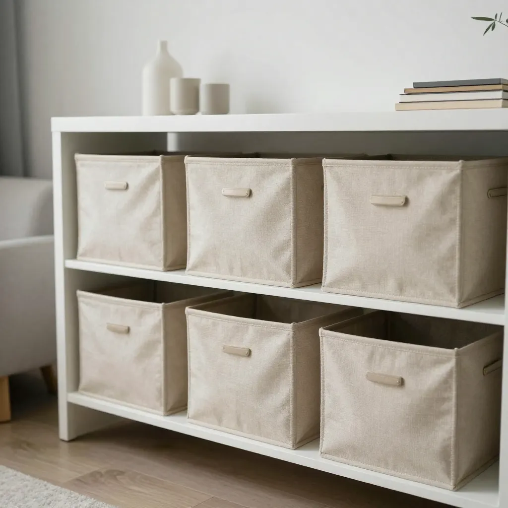 Kids room with colorful fabric storage cubes