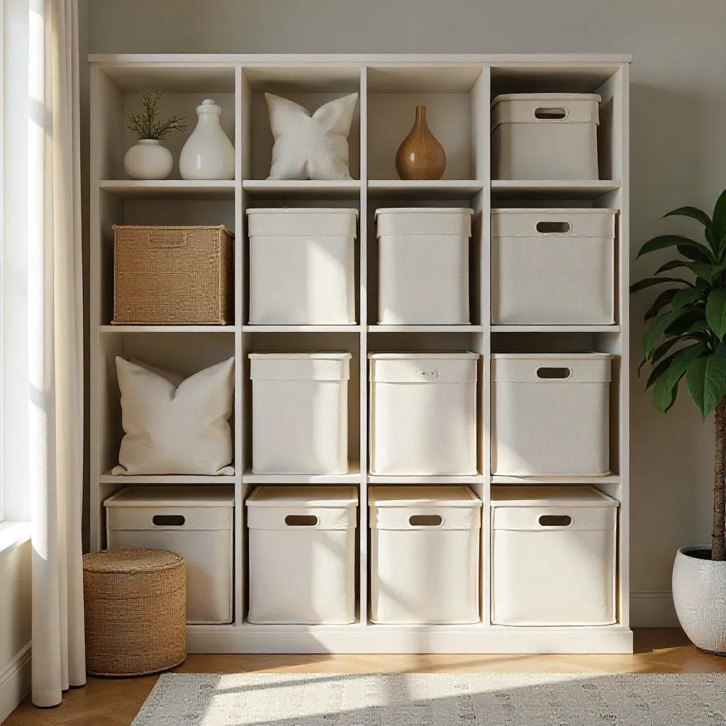 Play area with fabric storage boxes