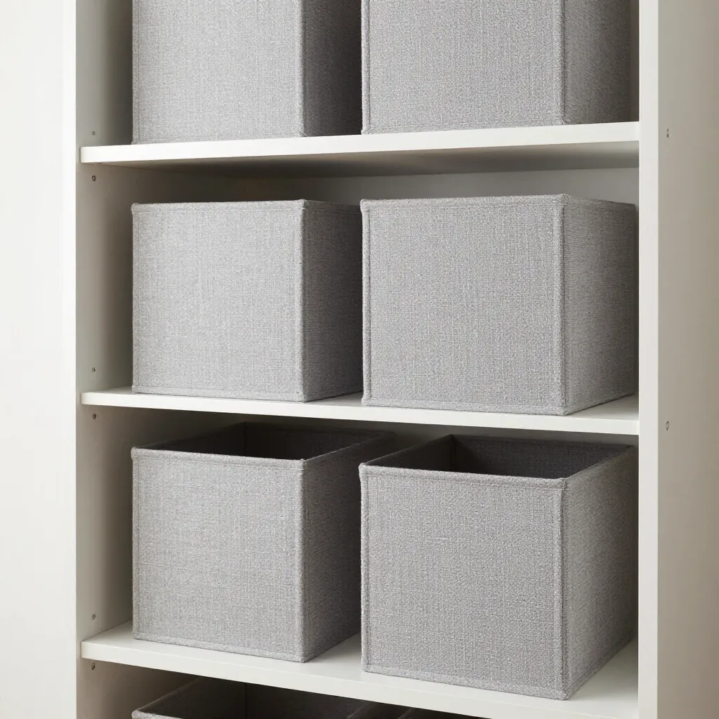 Living room corner with fabric storage solutions
