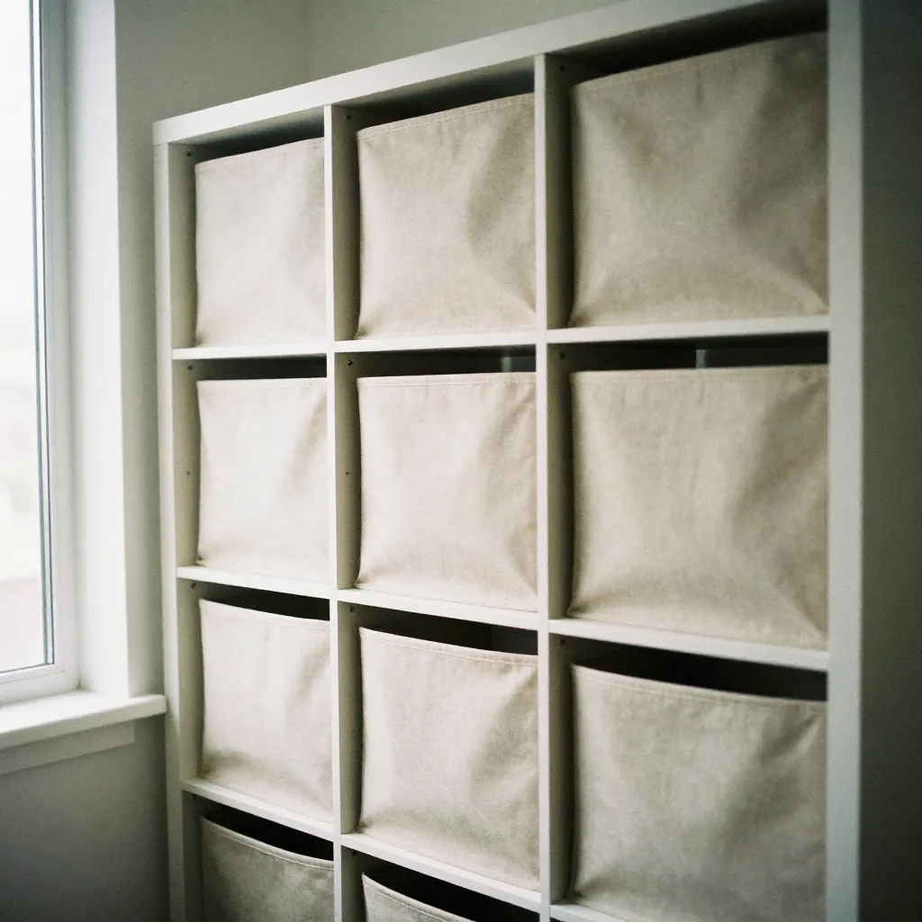 Pantry with fabric storage boxes