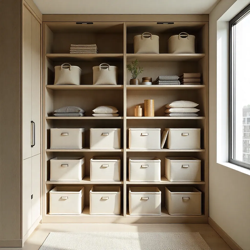 Custom shelving with fabric storage cubes